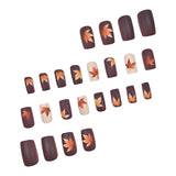 24pcs/Set Matte Brown Maple Leaves Press On Nails