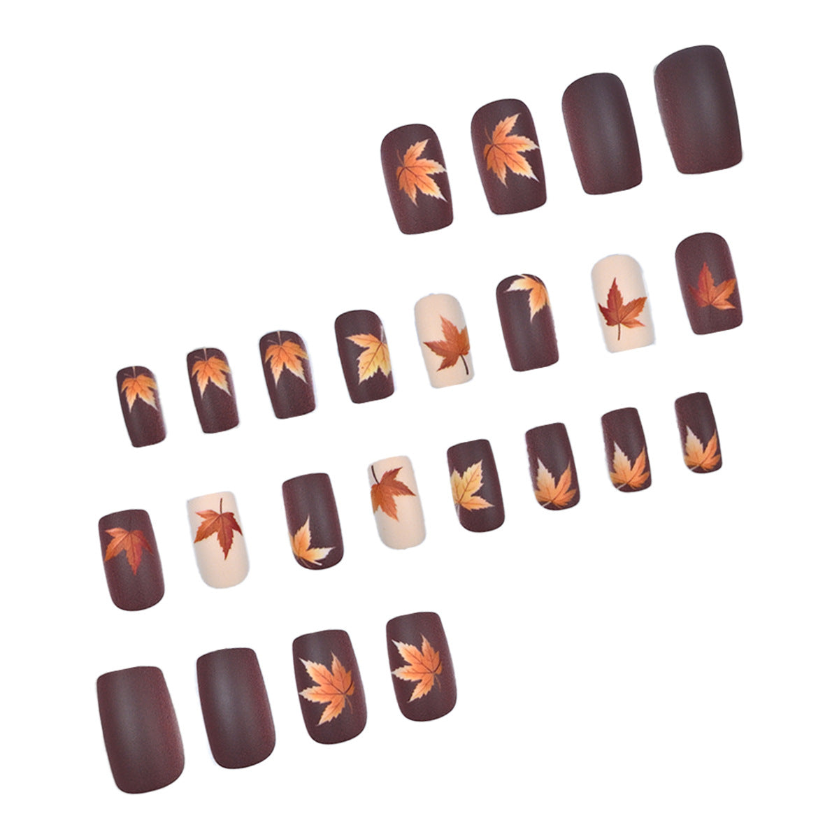 24pcs/Set Matte Brown Maple Leaves Press On Nails