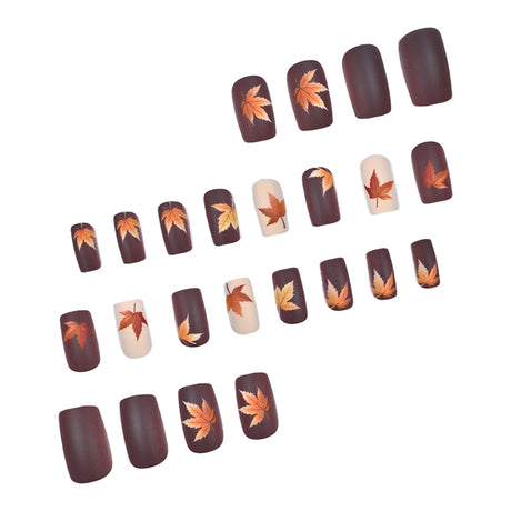 24pcs/Set Matte Brown Maple Leaves Press On Nails
