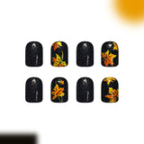 24pcs/Set Black Glitter Maple Leaves Press On Nails