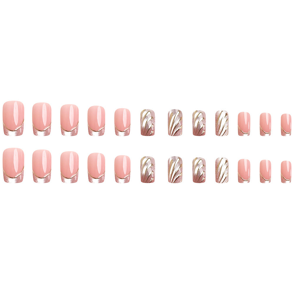 24pcs/Set French Cat Eye Gold Foil Press-On Nails