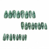 24pcs/Set Silver Green Cat Eye Fish Press On Nails