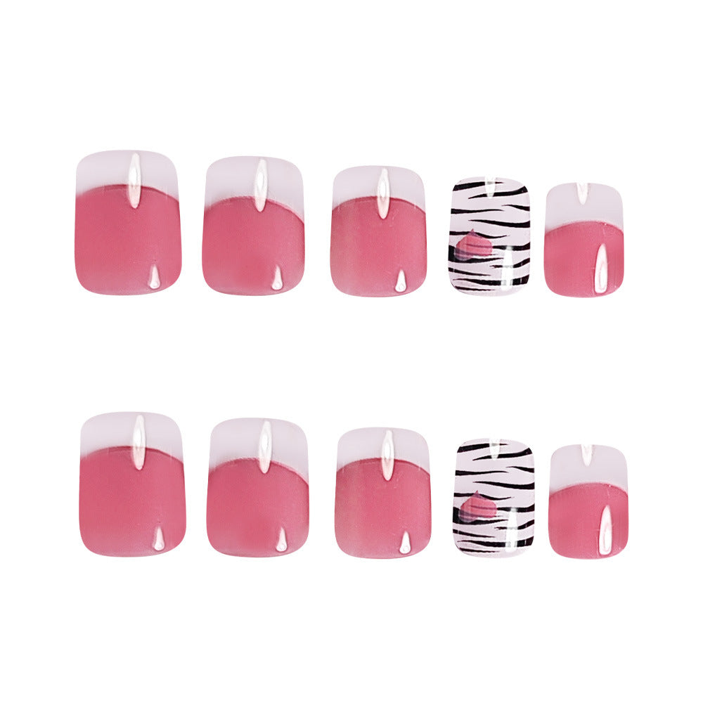 24pcs/Set Zebra French Tip Press-On Nails