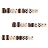 24pcs/Set Brown Checkerboard Cat Eye Press-On Nails
