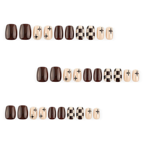 24pcs/Set Brown Checkerboard Cat Eye Press-On Nails