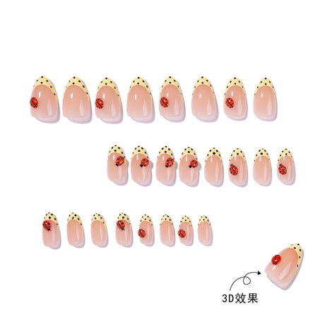 24pcs/Set French Tip 3D Ladybug Press-On Nails