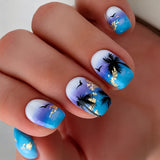 24pcs/Set Ombre Gold Foil Palm Tree Press On Nails