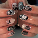24pcs/Set Black Cat Eye Ghost & Bat Press On Nails