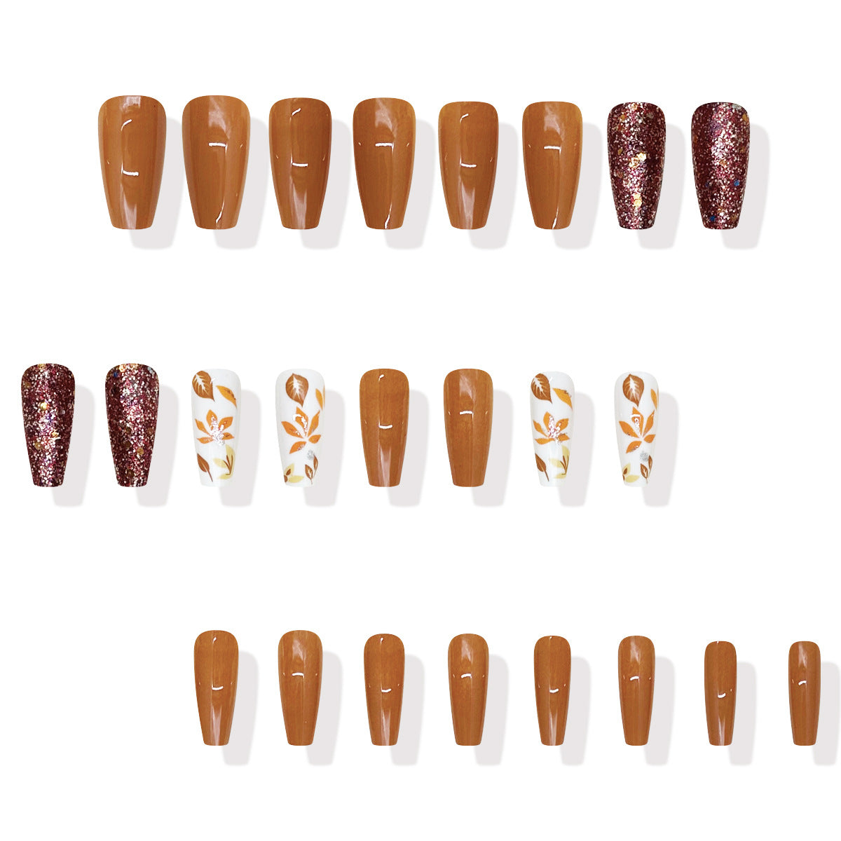 24pcs/Set Fall Maple Leaves Press On Nails