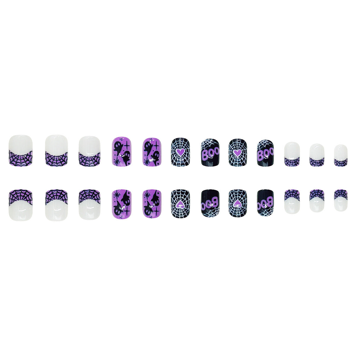 24pcs/Set Purple French Spider Web Press On Nails