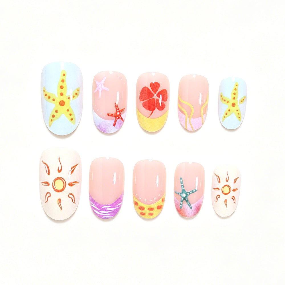 24pcs/Set Starfish & Sunflower French Tips Press-On Nails