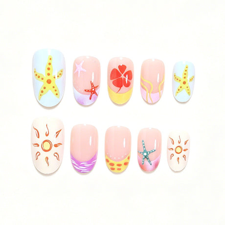 24pcs/Set Starfish & Sunflower French Tips Press-On Nails