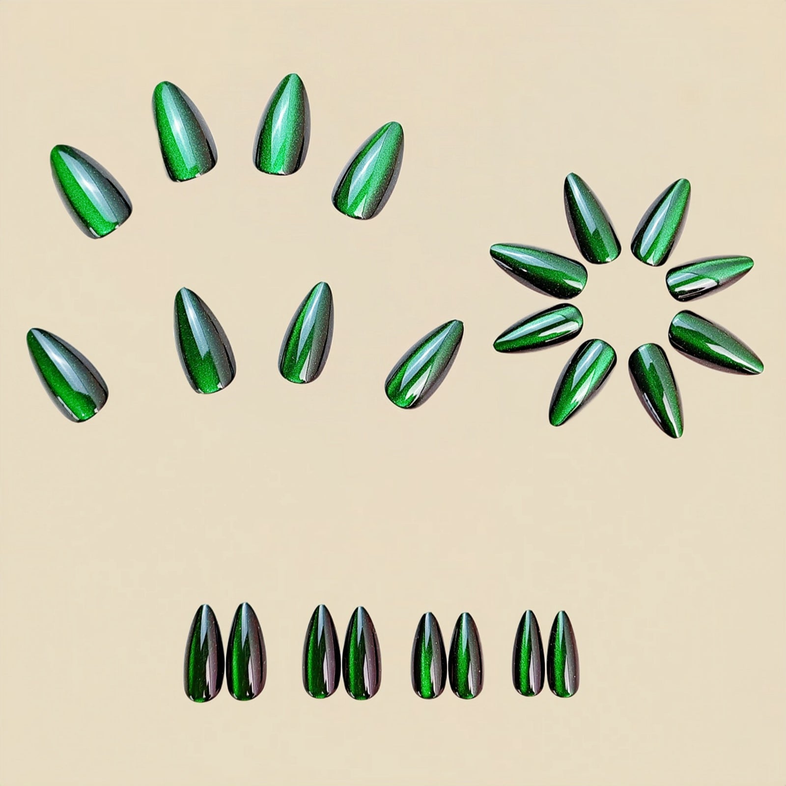 24pcs/Set Green Cat Eye Press-On Nails
