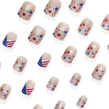 24pcs/Set V-Shaped French Tip Red, White & Blue Star Press-On Nails