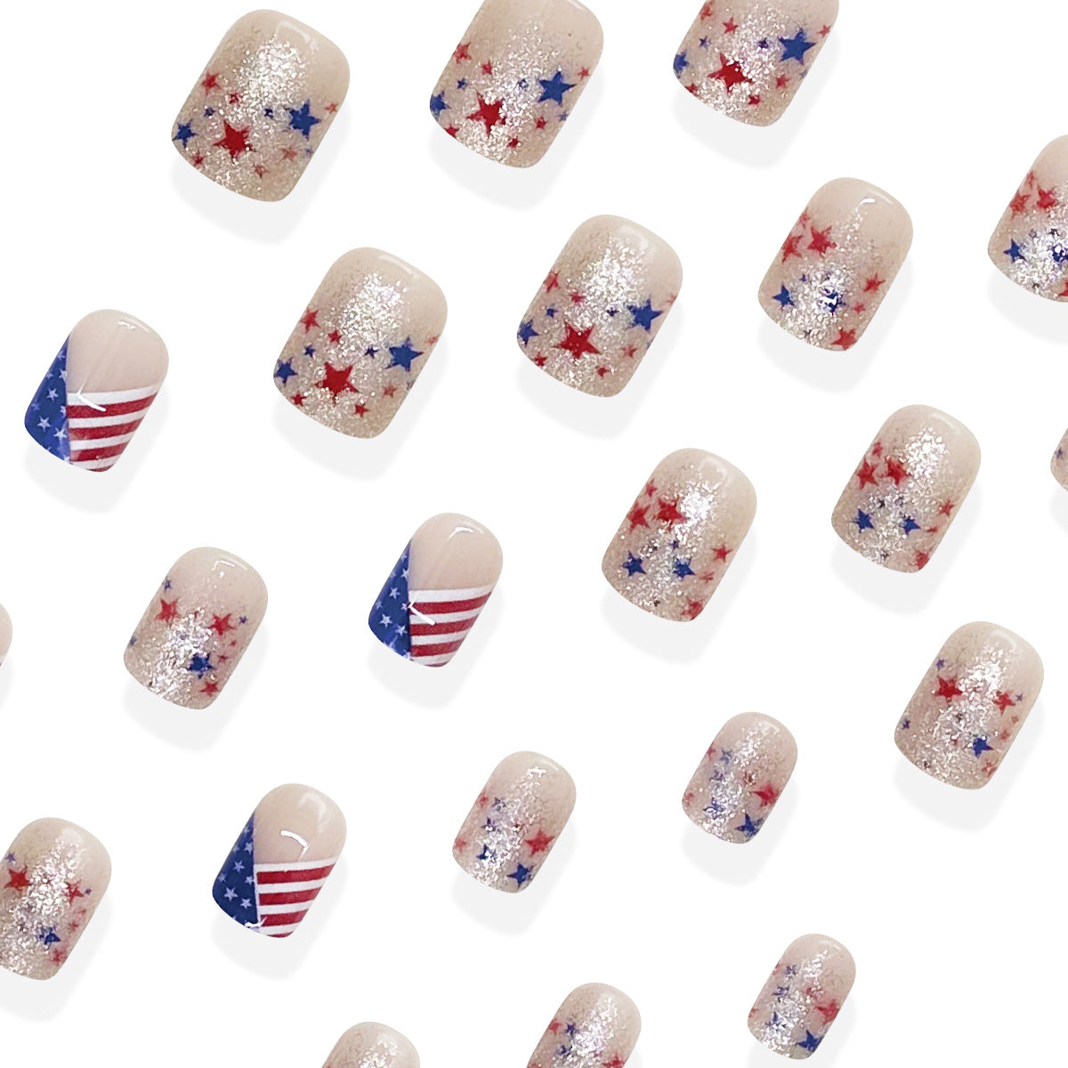 24pcs/Set V-Shaped French Tip Red, White & Blue Star Press-On Nails