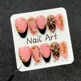 (Handmade) 10pcs/Set Gold Foil French Tips with 3D Flowers Press-On Nails