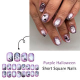24pcs/Set Cat Eye Purple Spider Web & Bat Press On Toe Nails