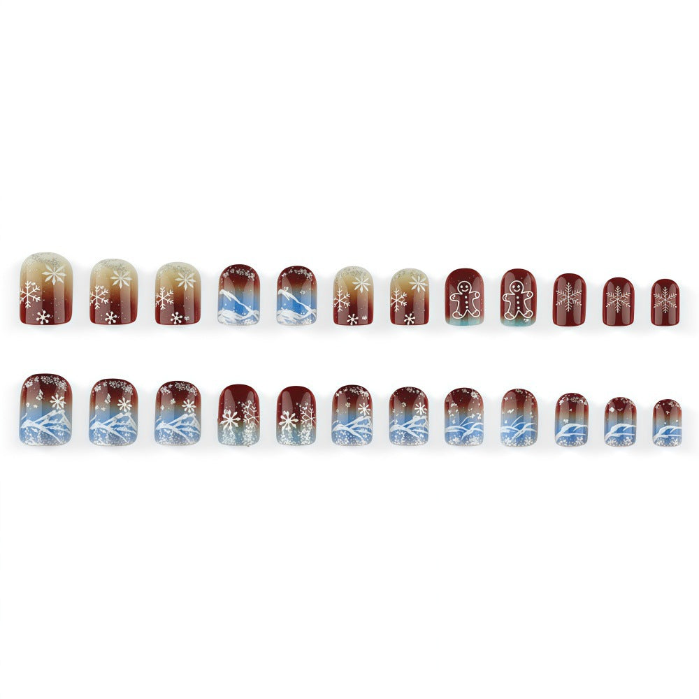 24pcs/Set Blue Gradient Snowflakes Press On Nails