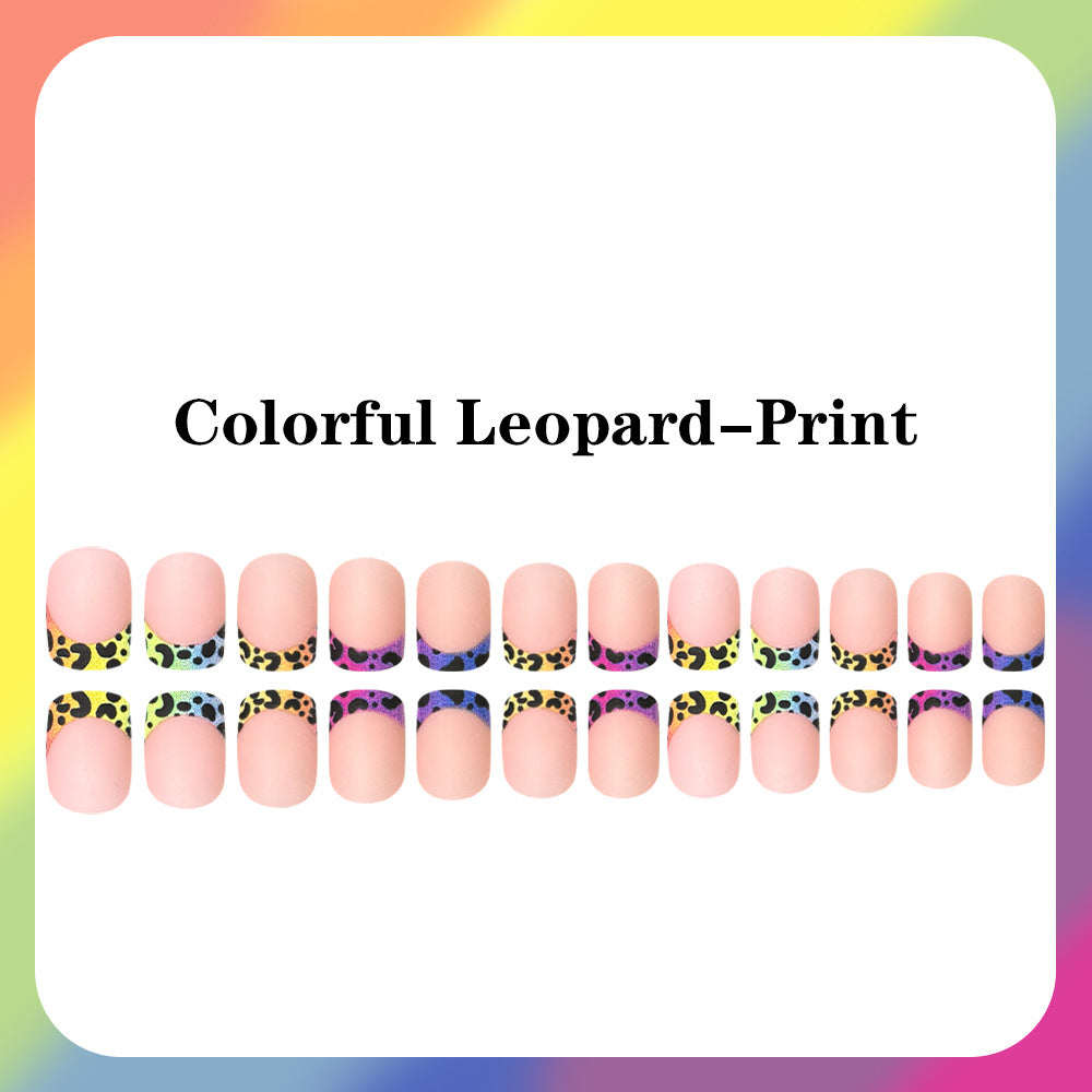 24pcs/Set Colorful Leopard Matte French Tips Press On Nails