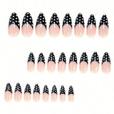 24pcs/Set White Polka Dot French Press On Nails