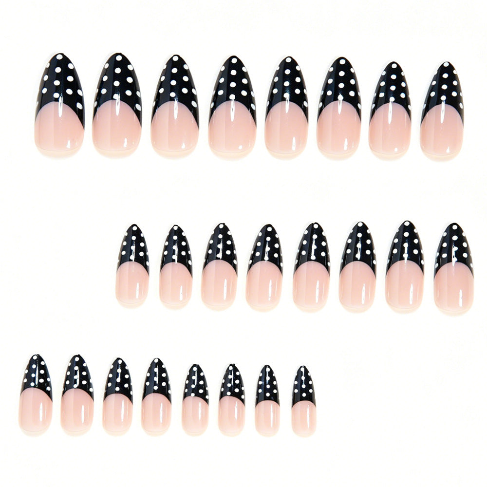 24pcs/Set White Polka Dot French Press On Nails
