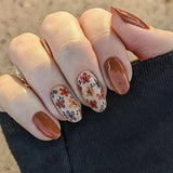 24pcs/Set Brown Floral Press On Nails