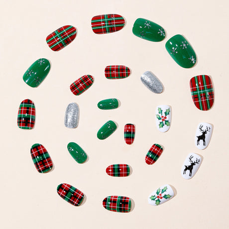 24pcs/Set Green Striped Plaid Press-On Nails