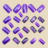 24pcs/Set Purple Glitter Floral Press-On Nails