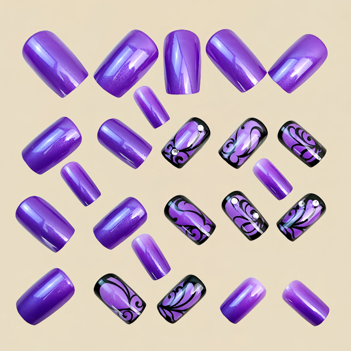 24pcs/Set Purple Glitter Floral Press-On Nails