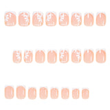 24pcs/Set White French Tip with White Flowers Press On Nails