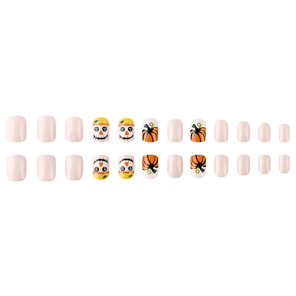 24pcs/Set Matte Pumpkin Ghost Face Press-On Nails