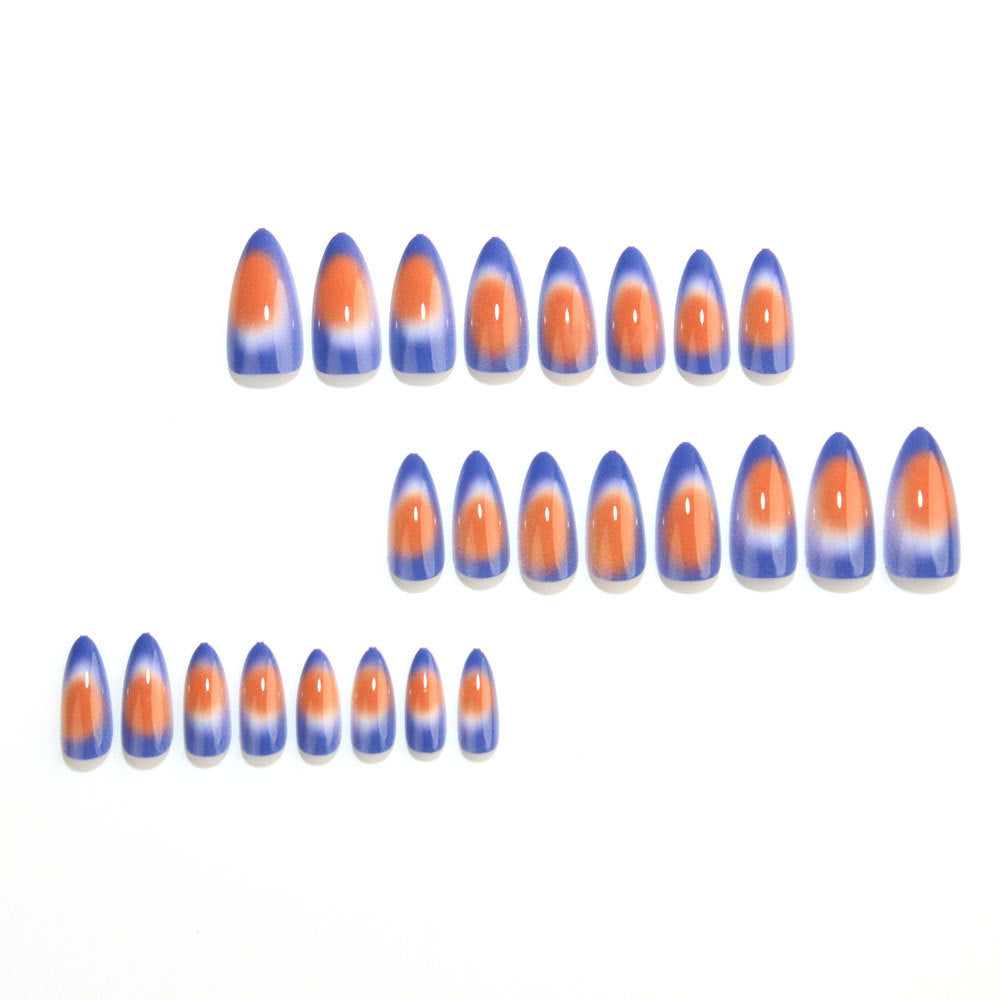 24pcs/Set Blue & Orange Color-Block Gradient Press On Nails