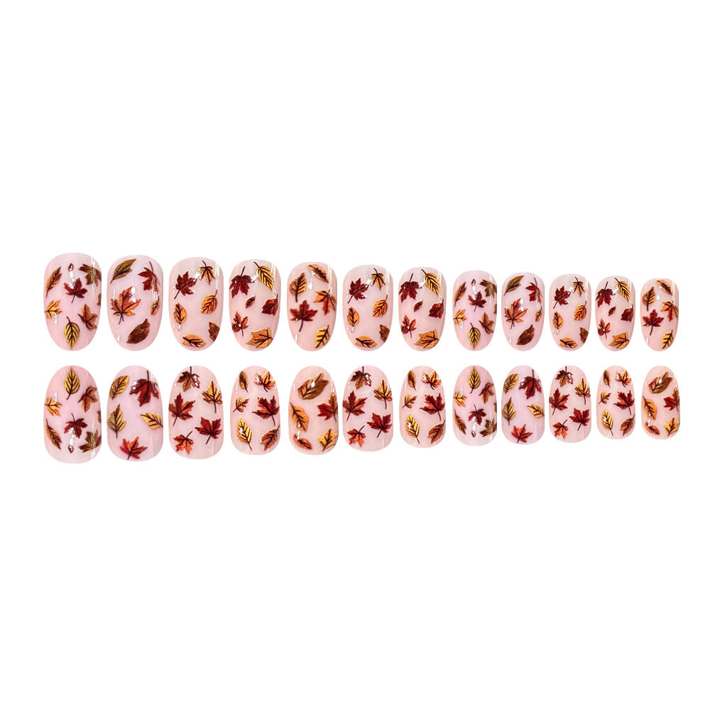 24pcs/Set Sheer Nude Maple Leaf Press-On Nails