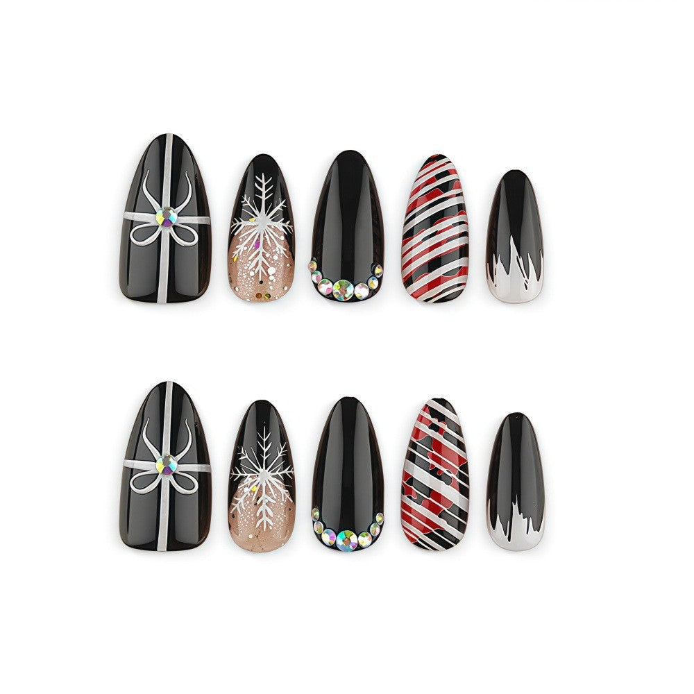 24pcs/Set Bow & Snowflake Stripes Press-On Nails