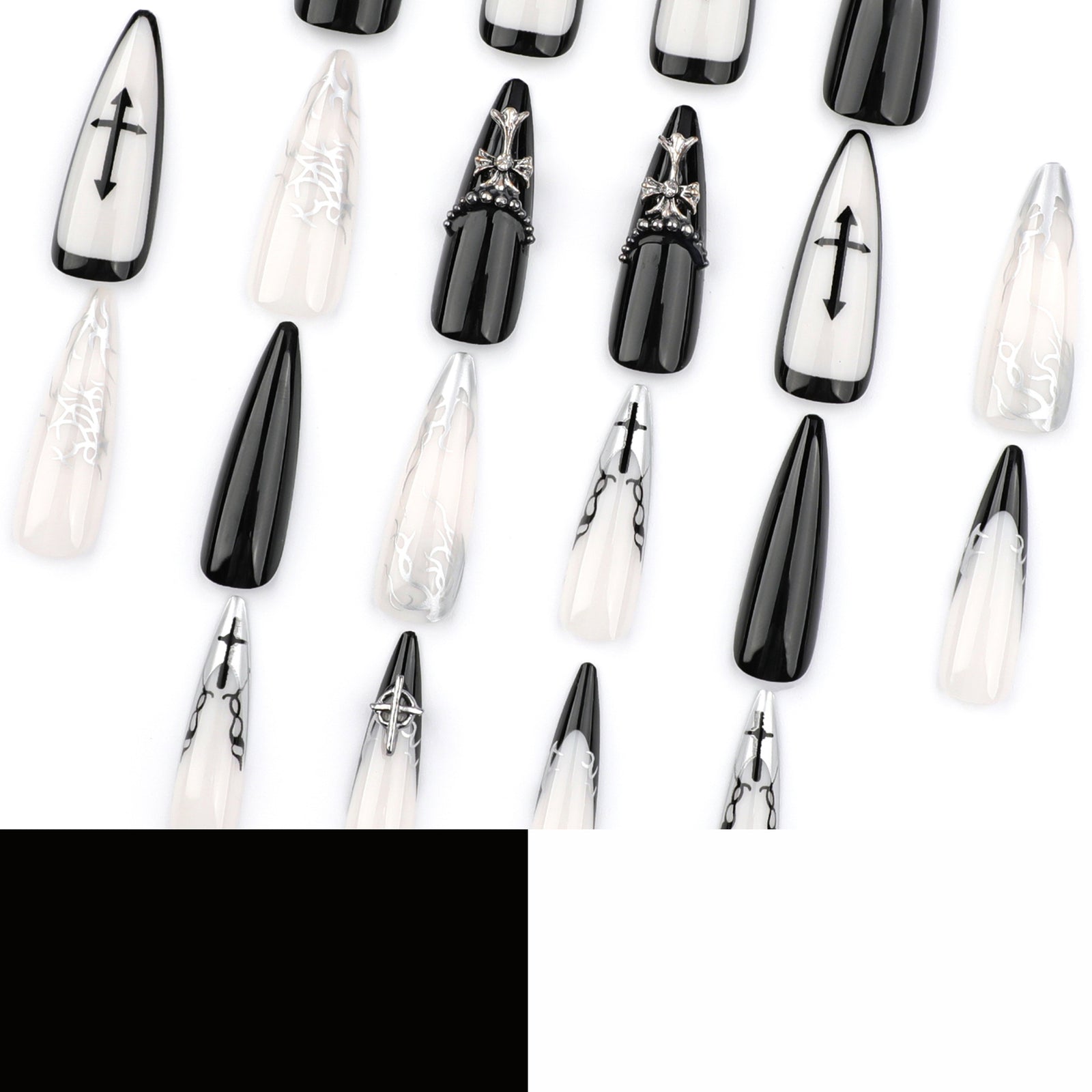 24pcs/Set Gothic Cross French Press-On Nails
