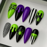 30pcs/Set Neon Green Halloween Spider Press On Nails