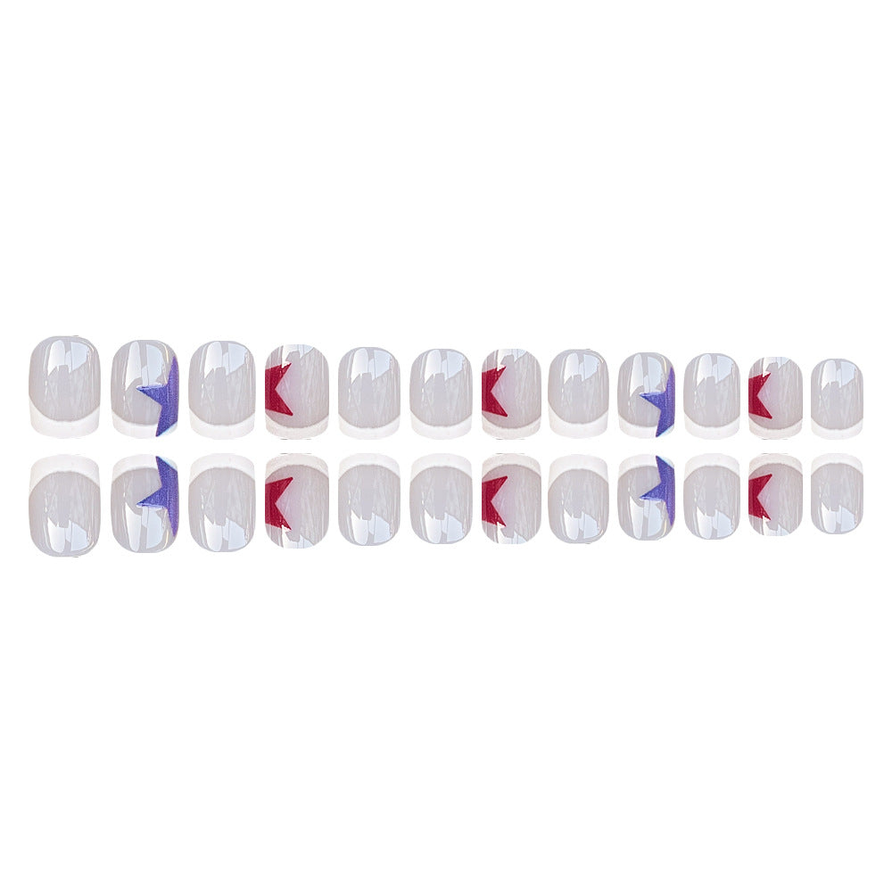 24pcs/Set White French Short Square with Five-Pointed Star Press-On Nails