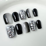 (Handmade) 10pcs/Set Black & White Gradient Chrome Press-On Nails