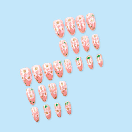 24pcs/Set Daisy Gold-Trim French Tip Nails