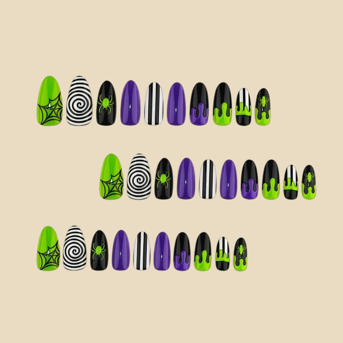30pcs/Set Neon Green Halloween Spider Press On Nails
