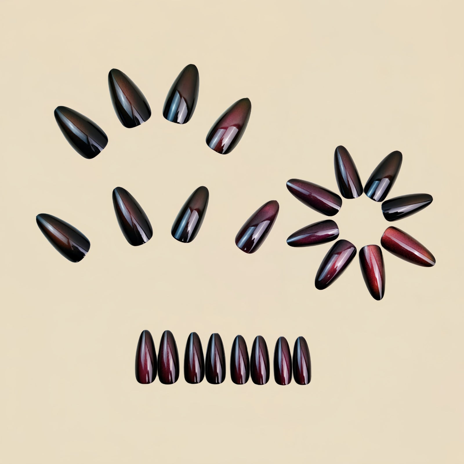 24pcs/Set Deep Red Cat Eye Press-On Nails