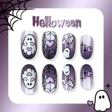 24pcs/Set Purple Ombre Spiderweb Ghost Press On Nails