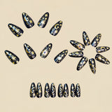 24pcs/Set Black & Gold Cat Eye Marble Nails