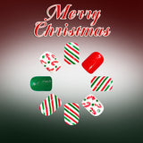24pcs/Set Red, Green & White Striped Snowflake Christmas Trees Press On Nails