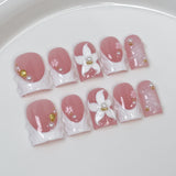 (Handmade) 10pcs/Set Pink 3D Sculpted Floral Press-On Nails