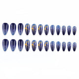 24pcs/Set Blue & Black Ombre Reindeer Press On Nails