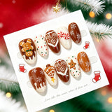 30pcs/Set 3D Gingerbread Man Press-On Nails