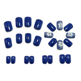 24pcs/Set Deep Blue Floral Press-On Nails
