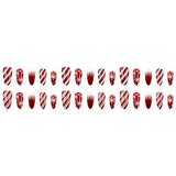 24pcs/Set Red Glow-in-the-Dark Snowflake Stripes Press On Nails