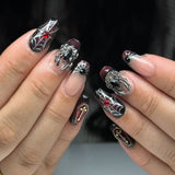 24pcs/Set Rhinestone Spider French Press On Nails